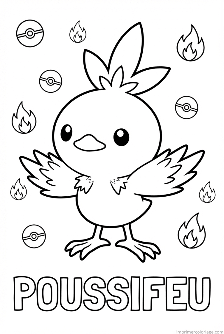 coloriage pokemon poussifeu plumes orange - dessin gratuit &agrave; imprimer