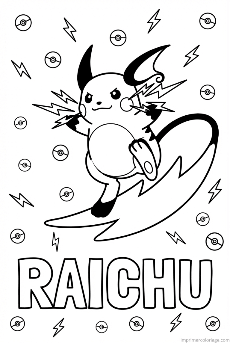 coloriage pokemon raichu surf sur queue - dessin gratuit &agrave; imprimer