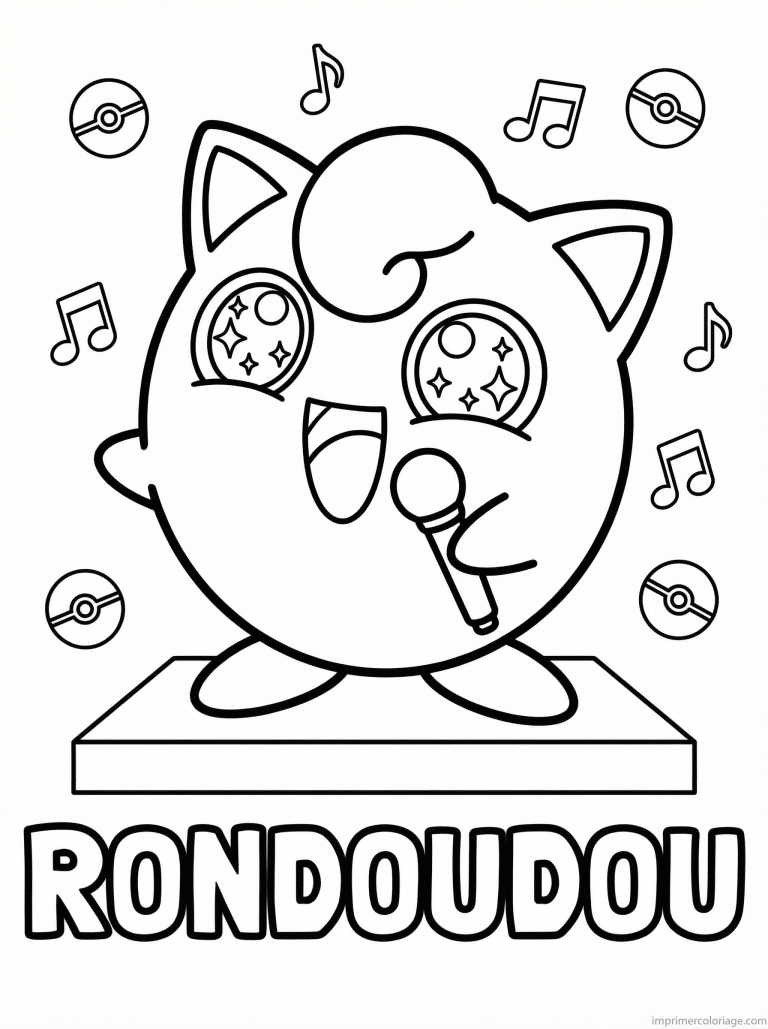 coloriage pokemon rondoudou chante sur scene - dessin gratuit &agrave; imprimer