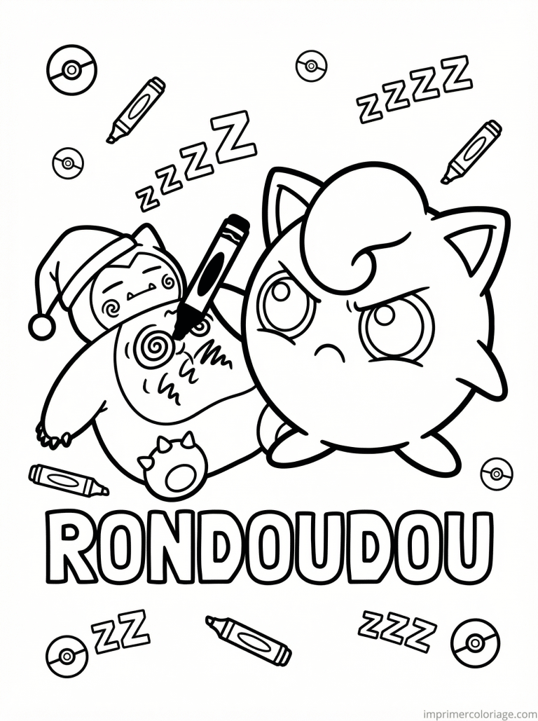 coloriage pokemon rondoudou dessine sur visage - dessin gratuit &agrave; imprimer