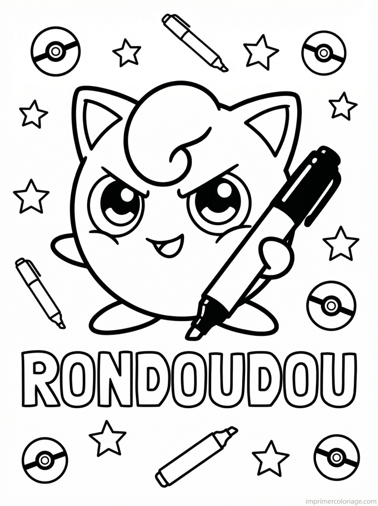 coloriage pokemon rondoudou feutre en main - dessin gratuit &agrave; imprimer