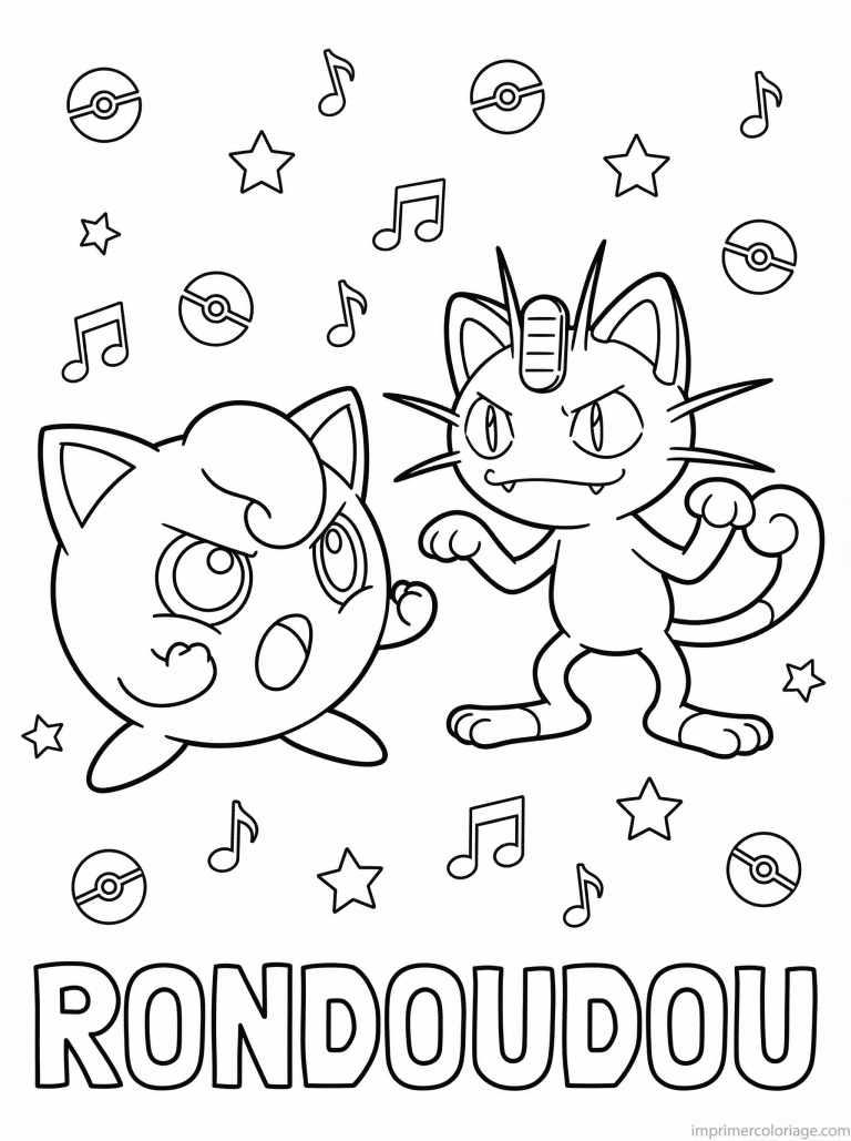 coloriage pokemon rondoudou vs miaouss - dessin gratuit &agrave; imprimer