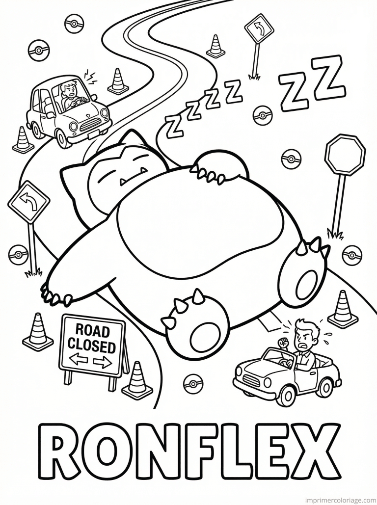 coloriage pokemon ronflex bloque route - dessin gratuit &agrave; imprimer