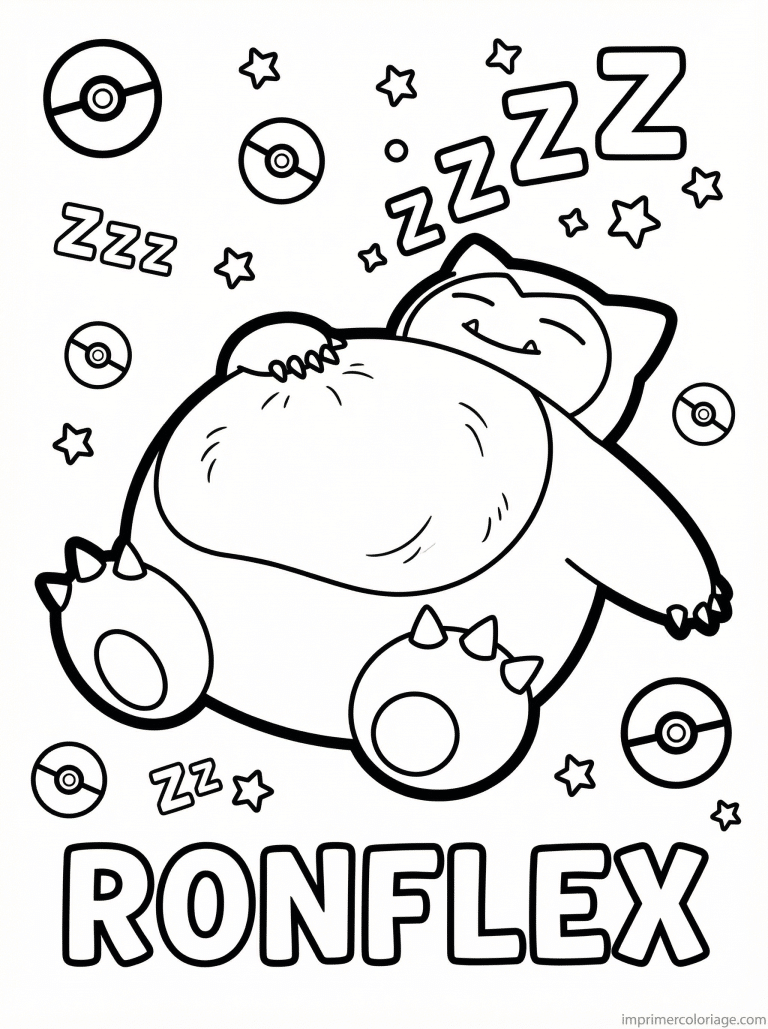 coloriage pokemon ronflex dort ventre rond - dessin gratuit &agrave; imprimer