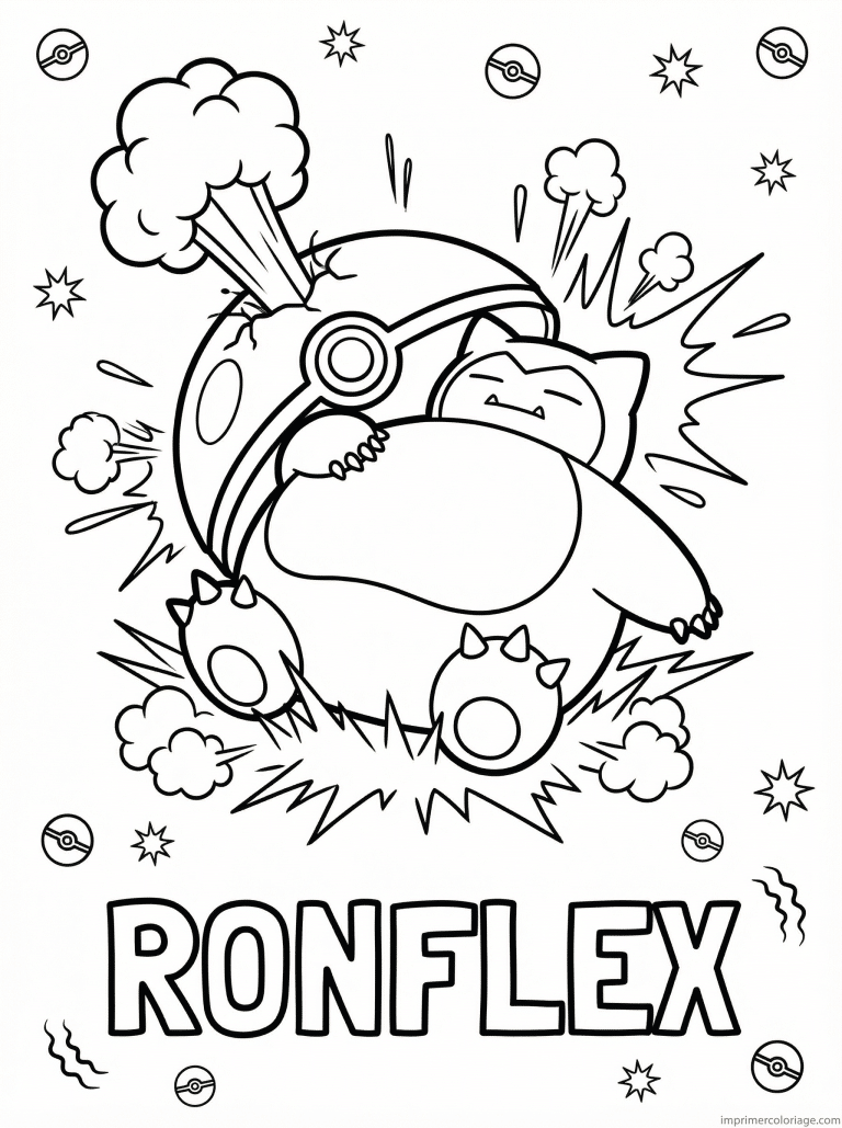 coloriage pokemon ronflex sort pokeball - dessin gratuit &agrave; imprimer