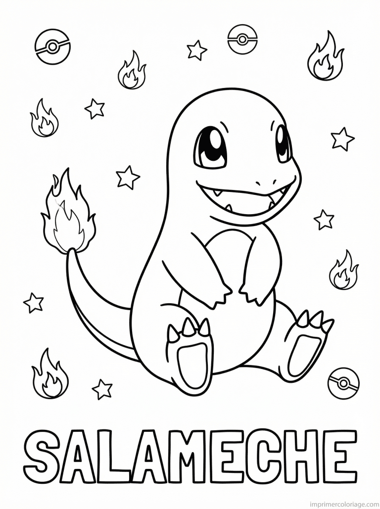 coloriage pokemon salameche assis mignon - dessin gratuit &agrave; imprimer