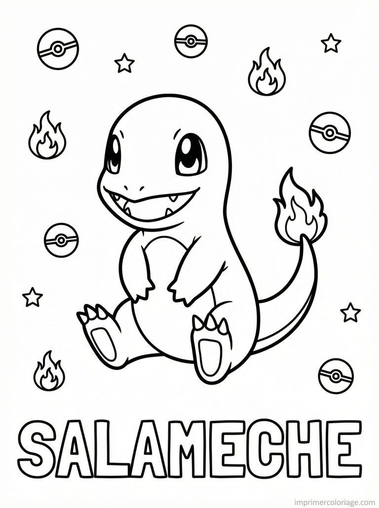 coloriage pokemon salameche assis mignon 2 - dessin gratuit &agrave; imprimer