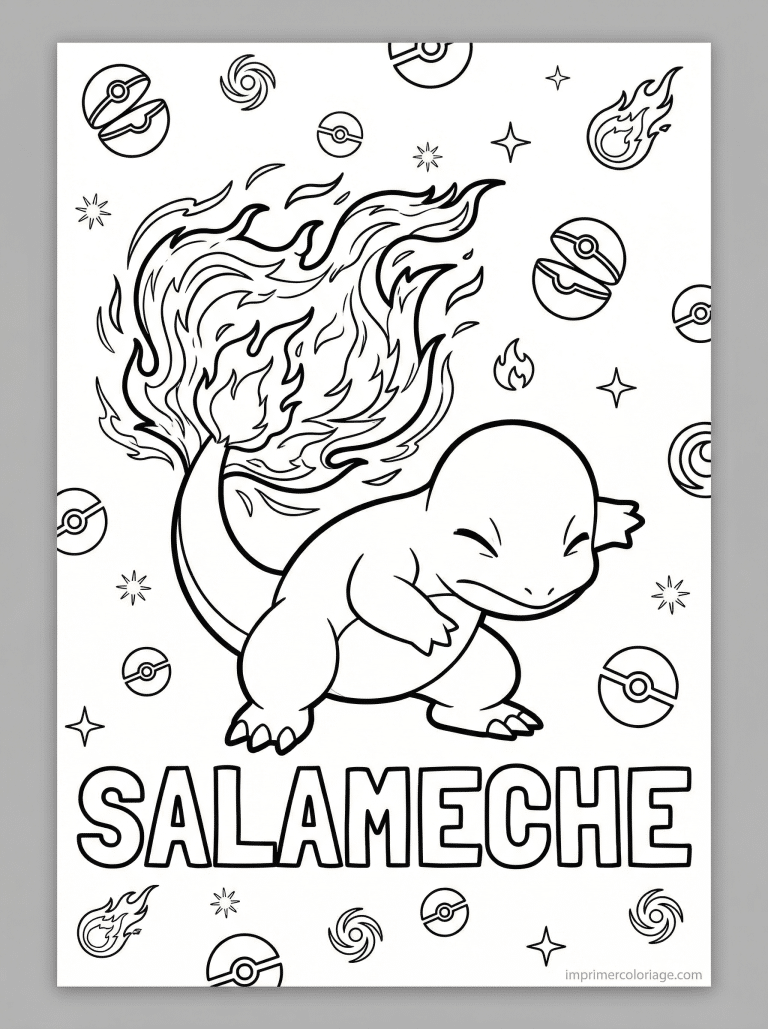 coloriage pokemon salameche concentration flamme - dessin gratuit &agrave; imprimer