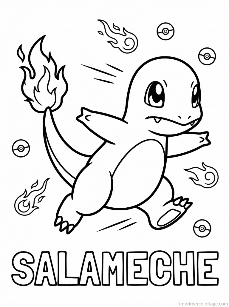 coloriage pokemon salameche court flamme 2 - dessin gratuit &agrave; imprimer