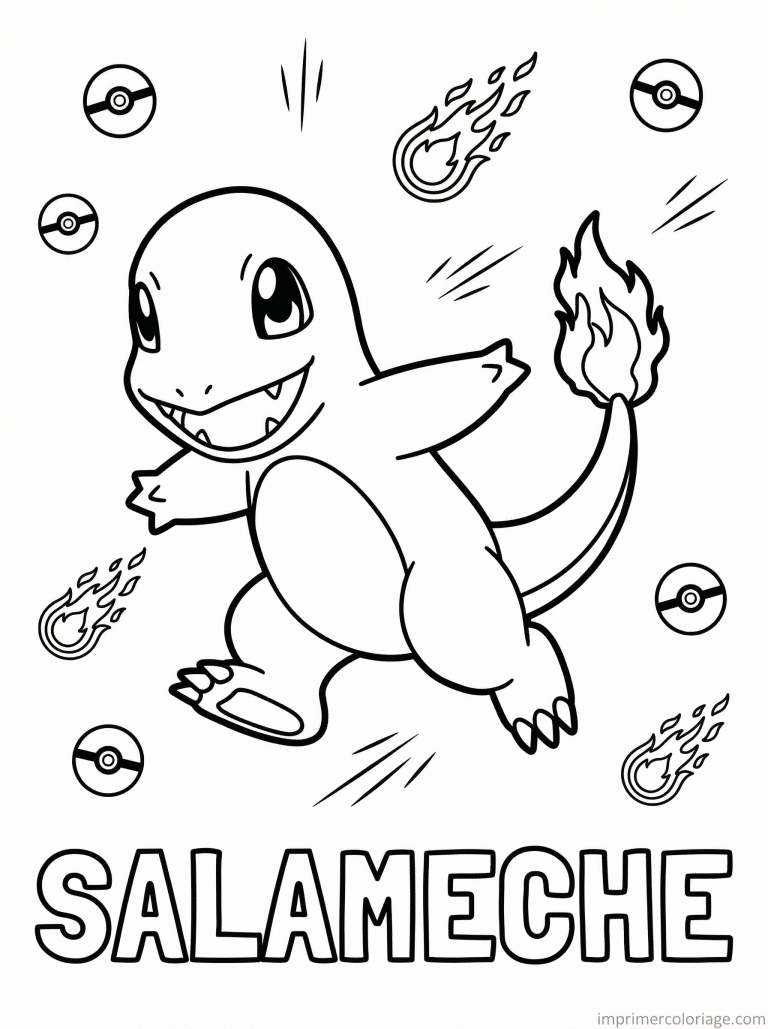 coloriage pokemon salameche court flamme - dessin gratuit &agrave; imprimer
