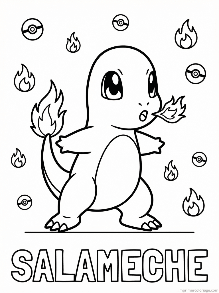 coloriage pokemon salameche crache flamme - dessin gratuit &agrave; imprimer
