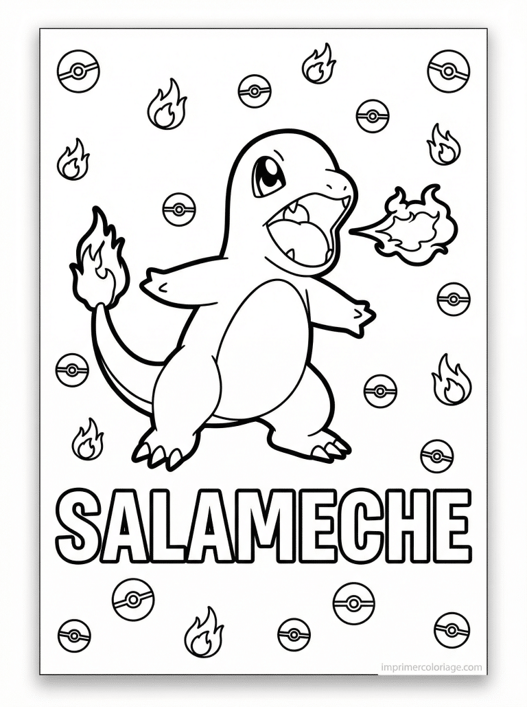 coloriage pokemon salameche crache flamme 2 - dessin gratuit &agrave; imprimer