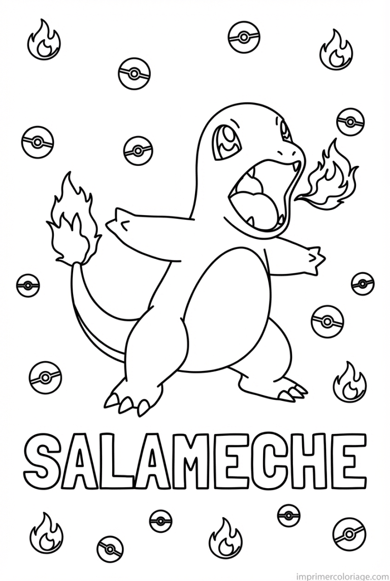 coloriage pokemon salameche crache flamme - dessin gratuit &agrave; imprimer