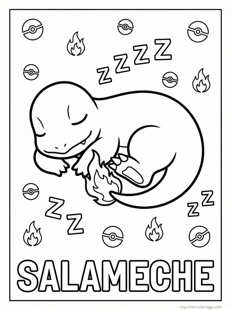 coloriage pokemon salameche dort flamme - dessin gratuit &agrave; imprimer