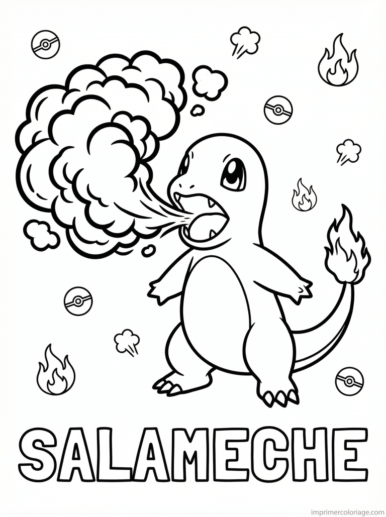 coloriage pokemon salameche ecran fumee - dessin gratuit &agrave; imprimer