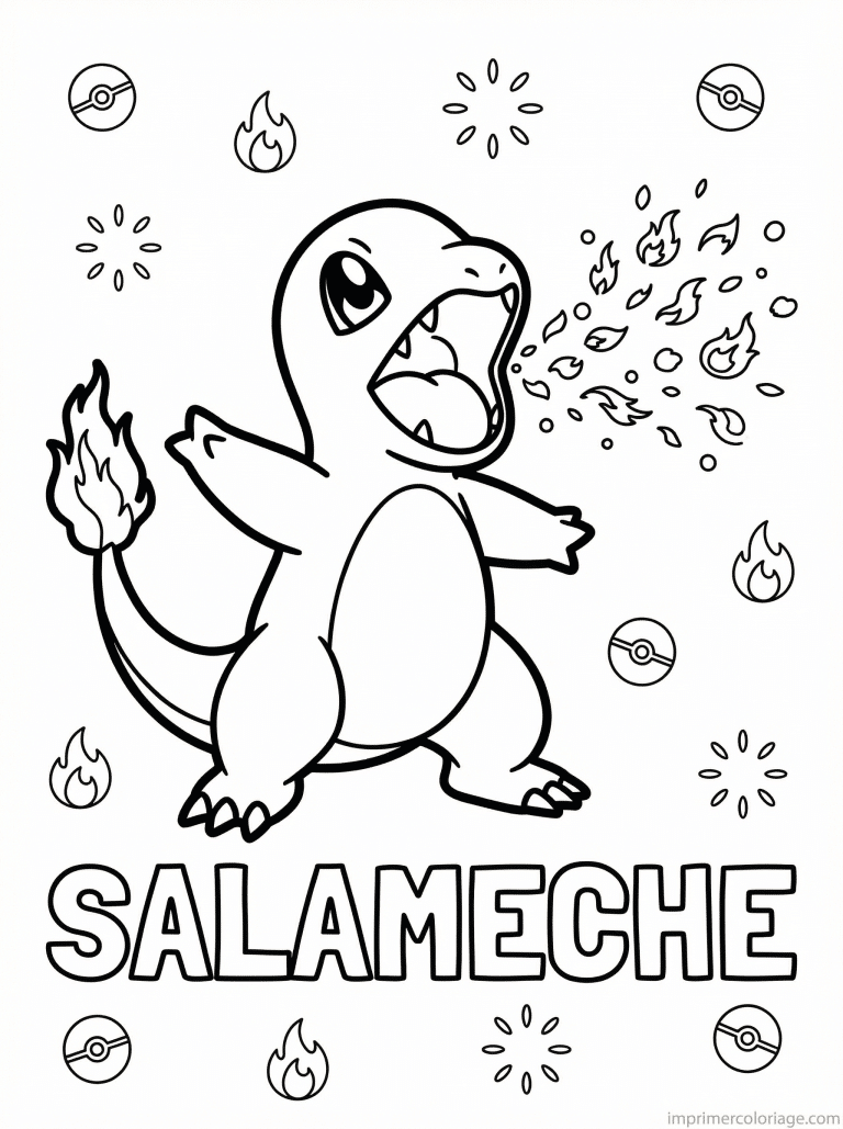 coloriage pokemon salameche flamm￨che 2 - dessin gratuit &agrave; imprimer