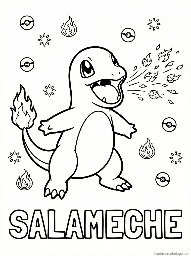 coloriage pokemon salameche flamm￨che - dessin gratuit &agrave; imprimer