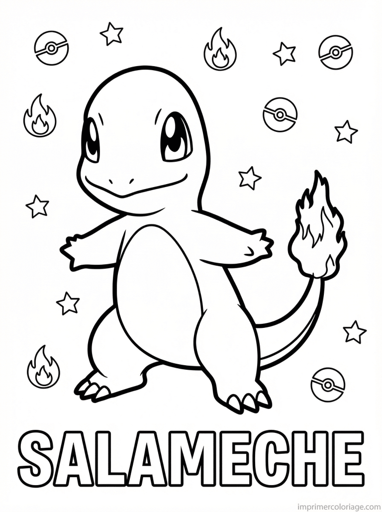 coloriage pokemon salameche pose iconique legendaire - dessin gratuit &agrave; imprimer
