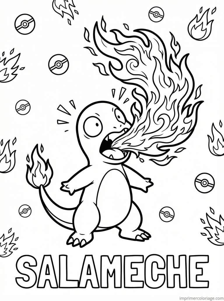 coloriage pokemon salameche premier lance flammes 2 - dessin gratuit &agrave; imprimer