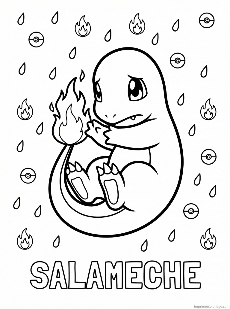 coloriage pokemon salameche protege flamme pluie 2 - dessin gratuit &agrave; imprimer