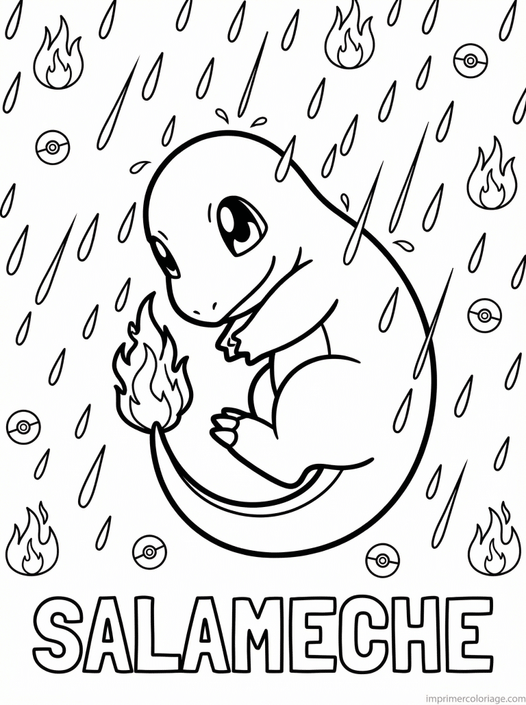 coloriage pokemon salameche protege flamme pluie - dessin gratuit &agrave; imprimer