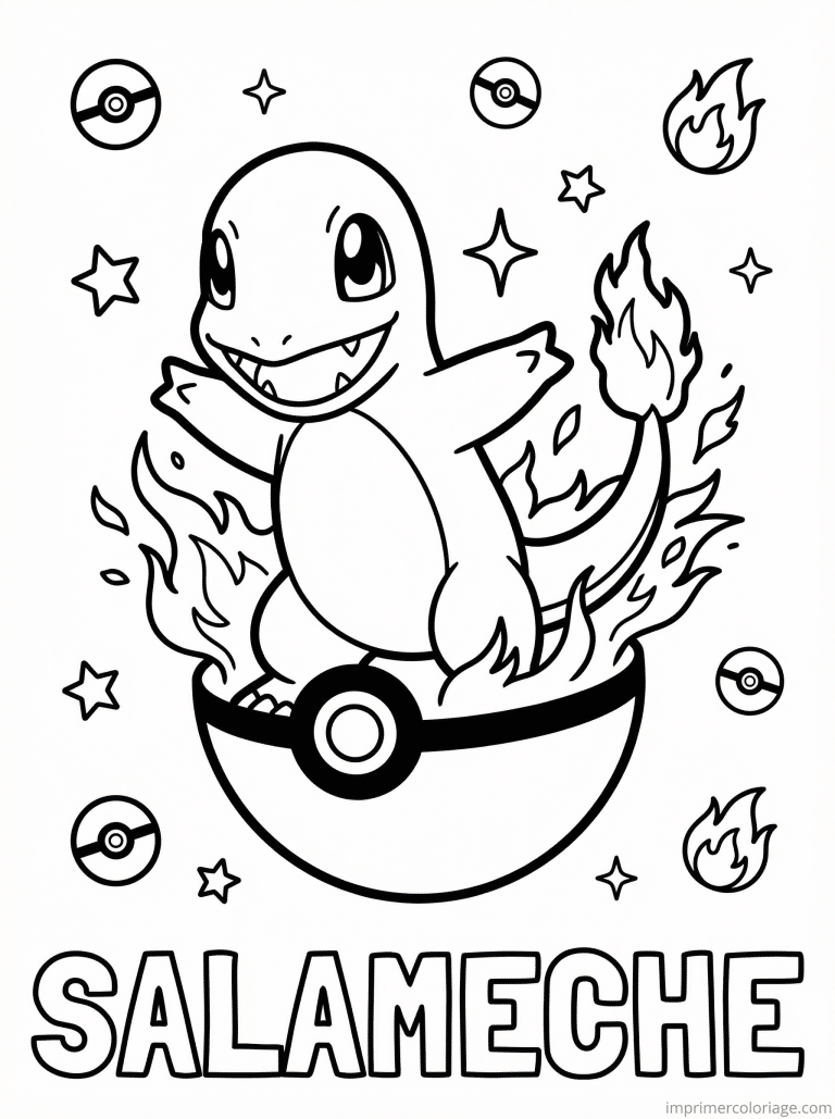 coloriage pokemon salameche sort pokeball - dessin gratuit &agrave; imprimer