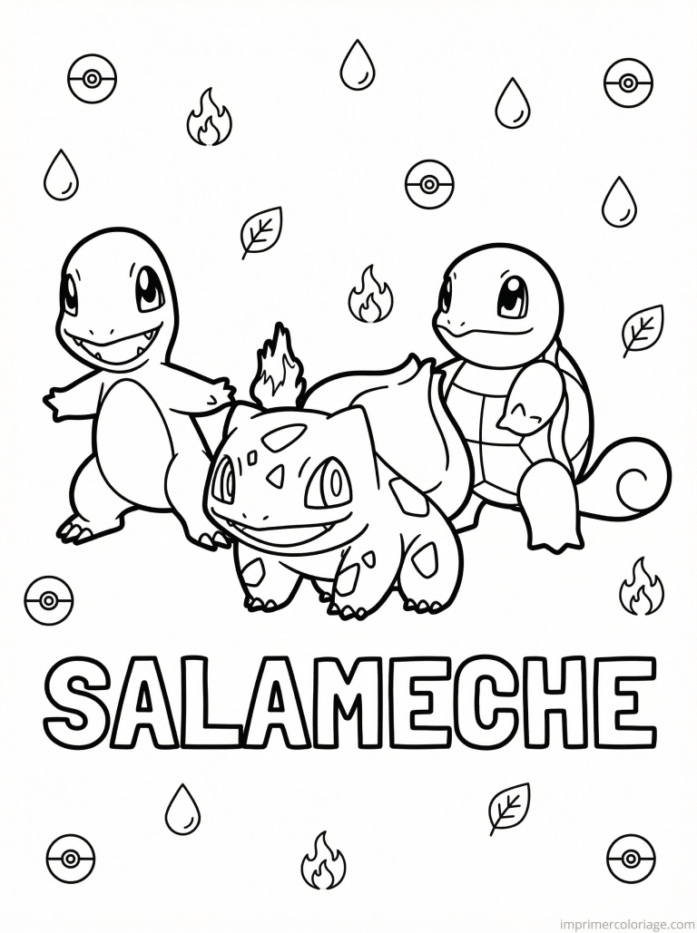 coloriage pokemon salameche trio starters 2 - dessin gratuit &agrave; imprimer