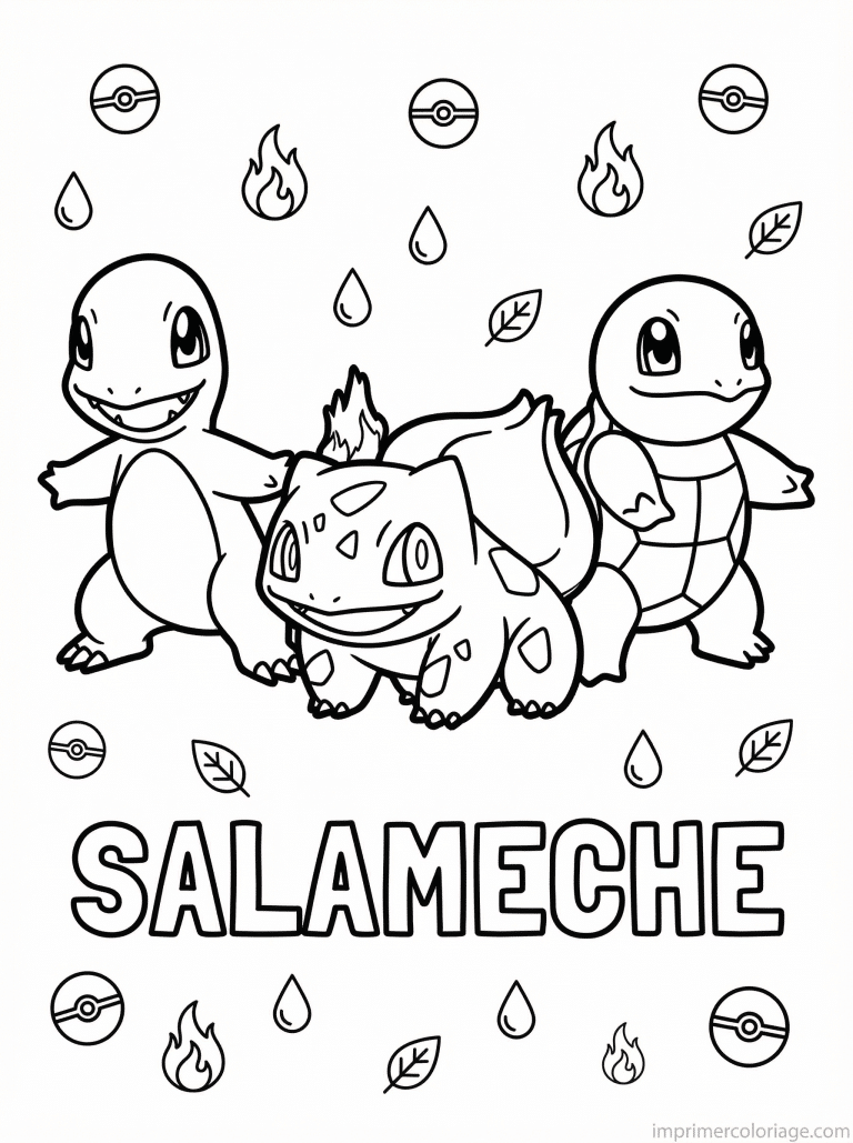 coloriage pokemon salameche trio starters - dessin gratuit &agrave; imprimer