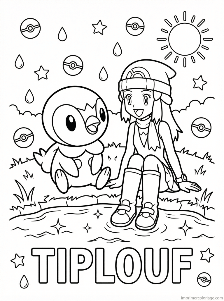 coloriage pokemon tiplouf avec aurore - dessin gratuit &agrave; imprimer