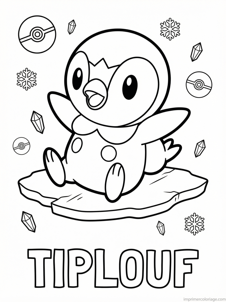 coloriage pokemon tiplouf glisse glace - dessin gratuit &agrave; imprimer