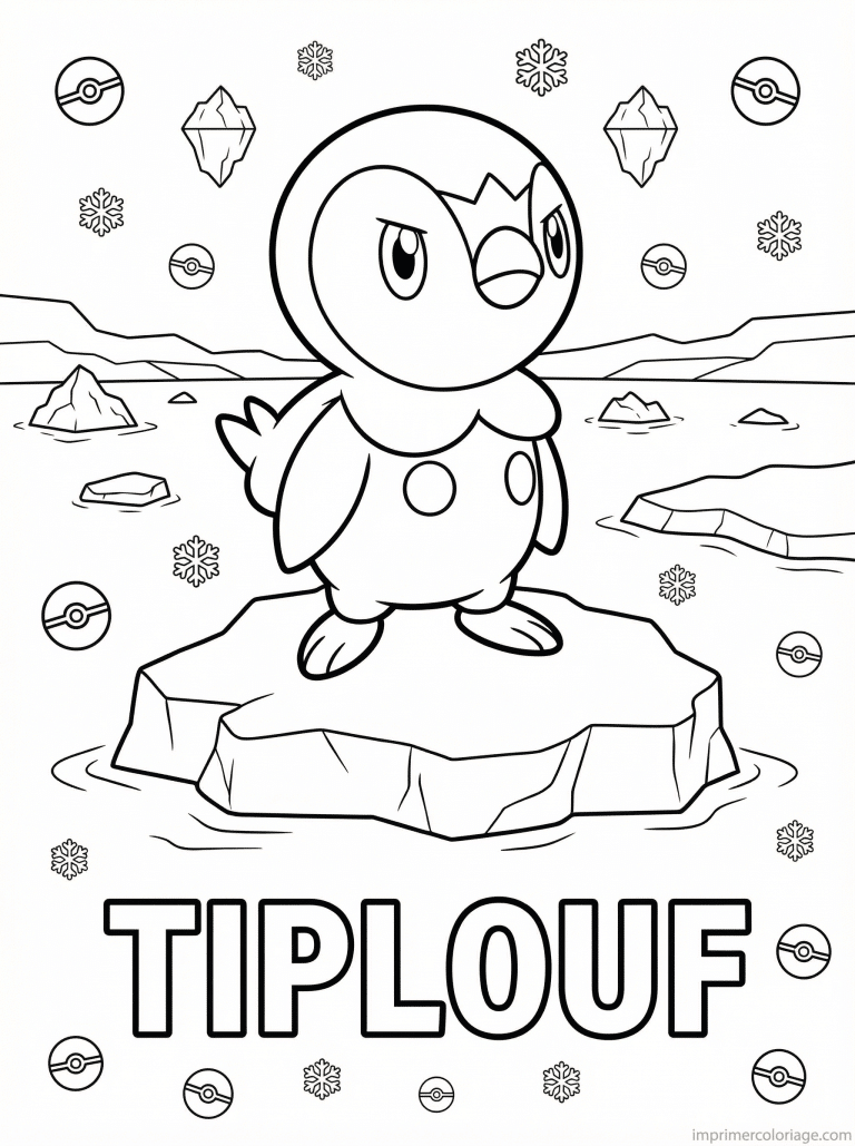 coloriage pokemon tiplouf sommet iceberg - dessin gratuit &agrave; imprimer