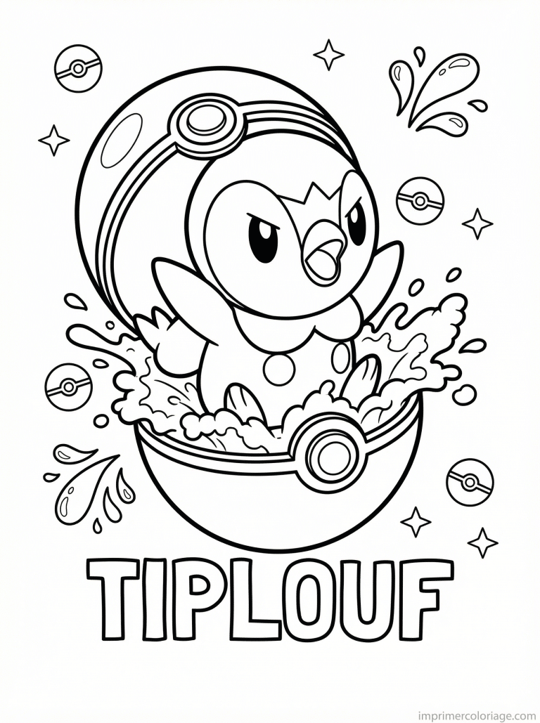 coloriage pokemon tiplouf sort pokeball - dessin gratuit &agrave; imprimer