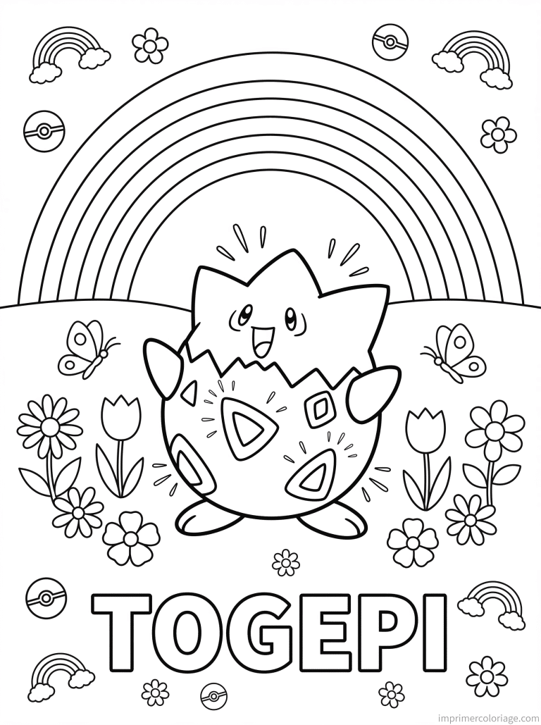 coloriage pokemon togepi arc en ciel fleurs - dessin gratuit &agrave; imprimer