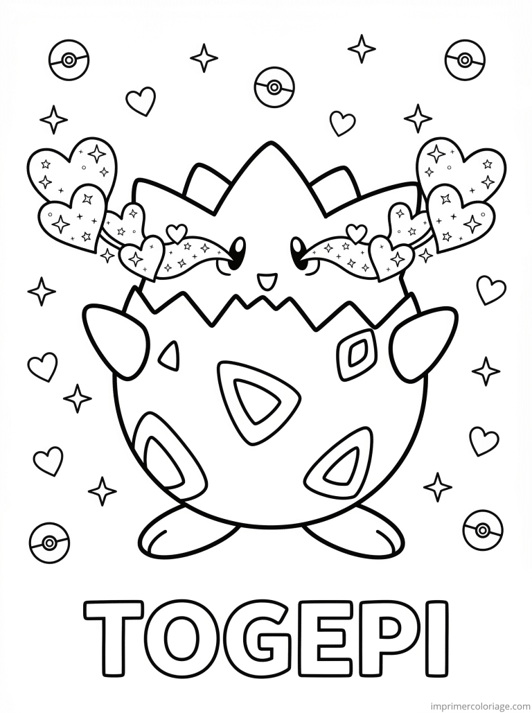 coloriage pokemon togepi charme coeurs - dessin gratuit &agrave; imprimer