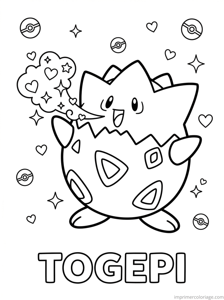 coloriage pokemon togepi doux baiser - dessin gratuit &agrave; imprimer
