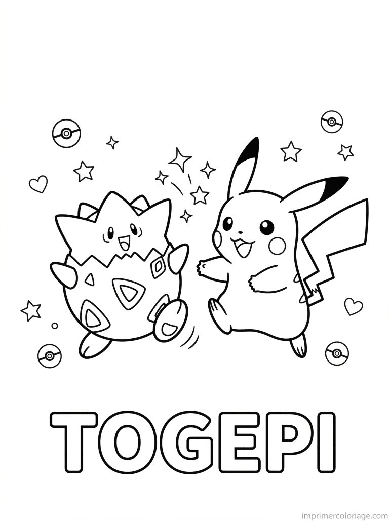 coloriage pokemon togepi joue pikachu - dessin gratuit &agrave; imprimer
