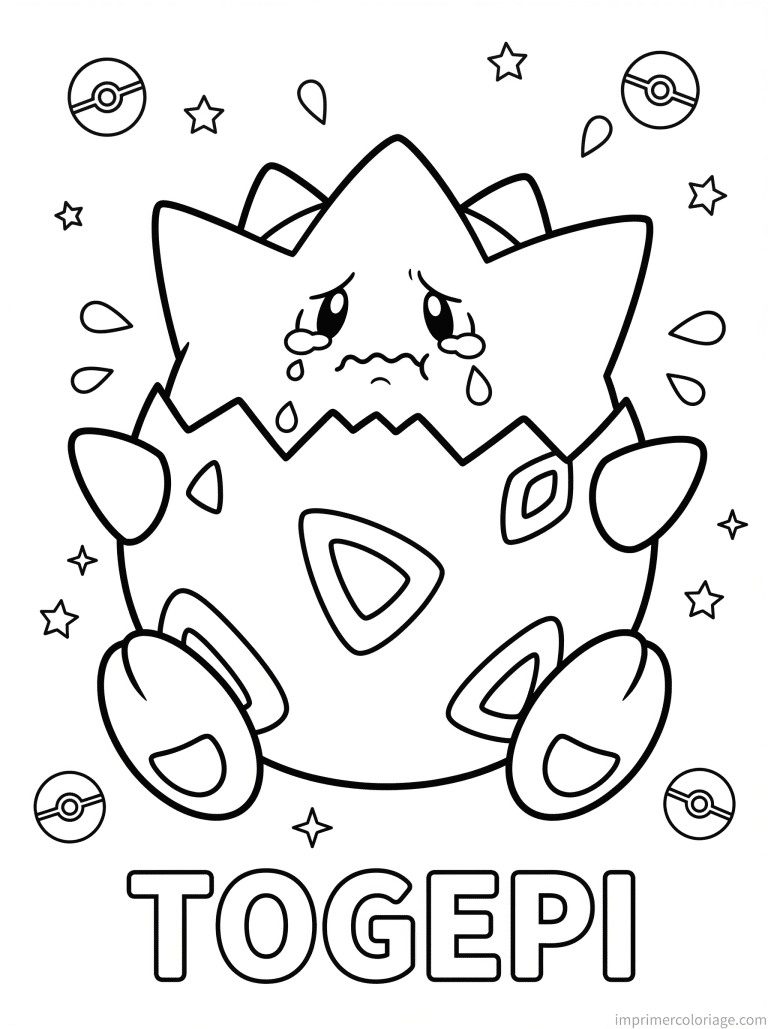 coloriage pokemon togepi pleure perdu - dessin gratuit &agrave; imprimer
