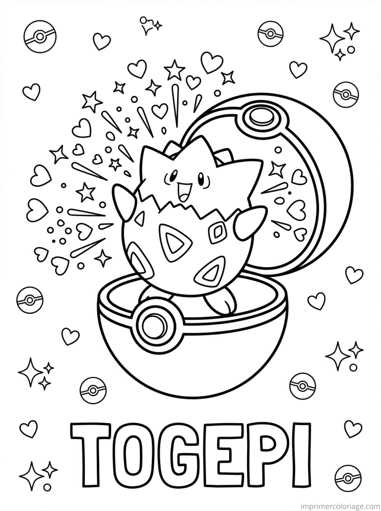 coloriage pokemon togepi sort pokeball - dessin gratuit &agrave; imprimer