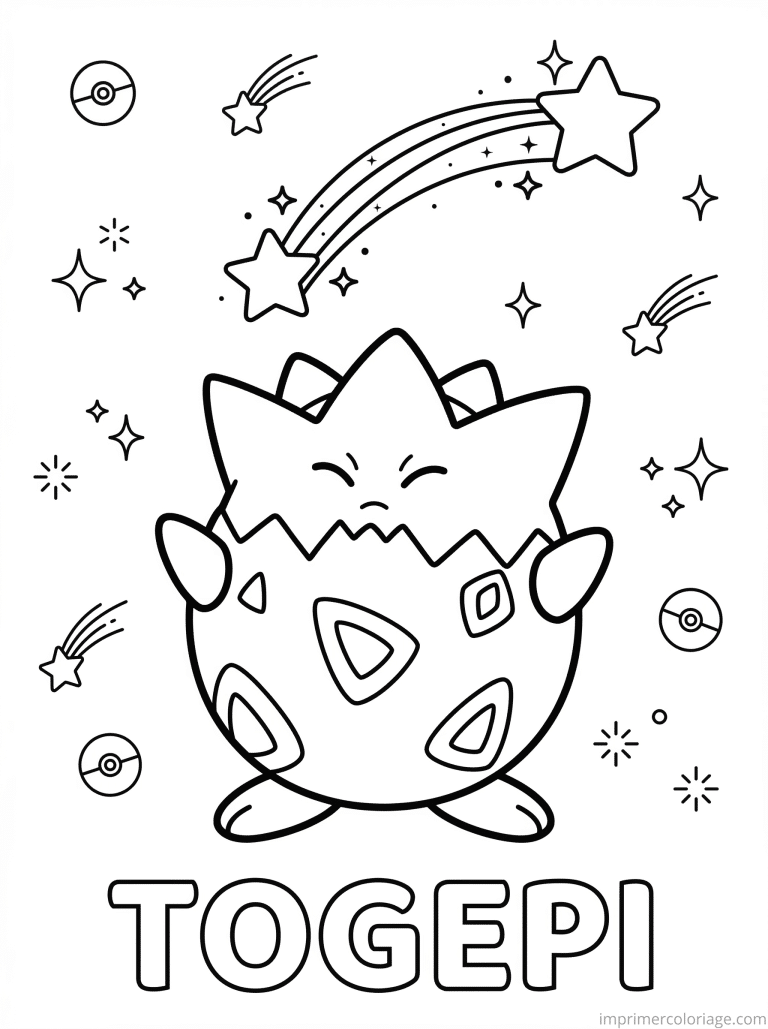 coloriage pokemon togepi voeu etoile - dessin gratuit &agrave; imprimer