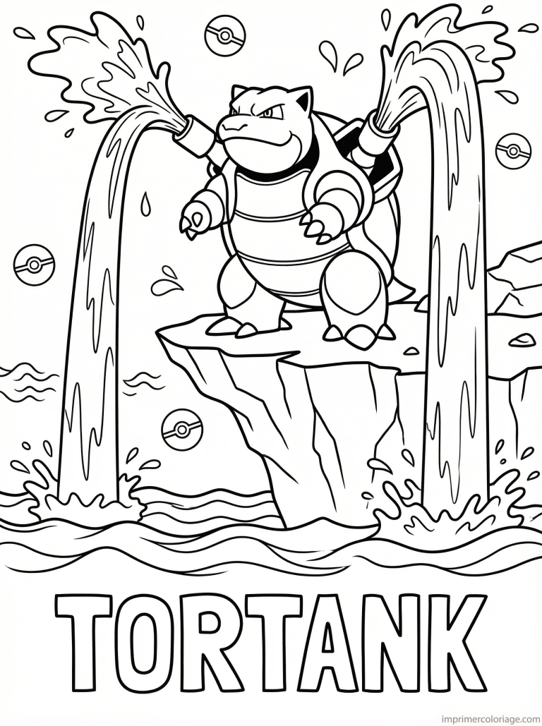 coloriage pokemon tortank cascades falaise - dessin gratuit &agrave; imprimer