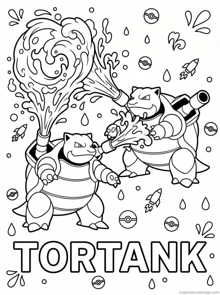 coloriage pokemon tortank double jets eau - dessin gratuit &agrave; imprimer