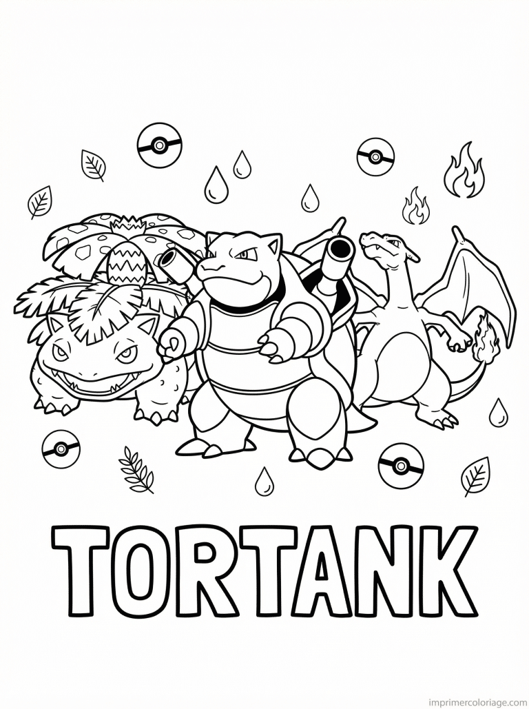 coloriage pokemon tortank trio legendaires kanto - dessin gratuit &agrave; imprimer