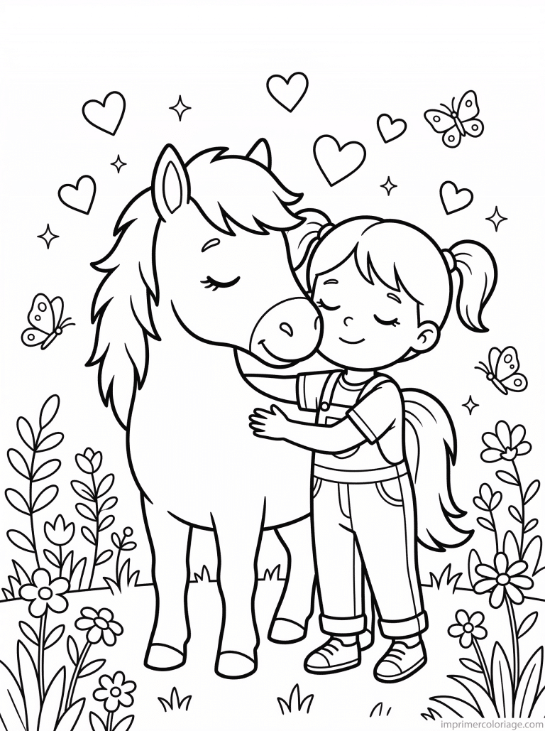 coloriage poney calin fille nez coeurs amour à imprimer coloriage poney calin fille nez coeurs amour - dessin gratuit à imprimer