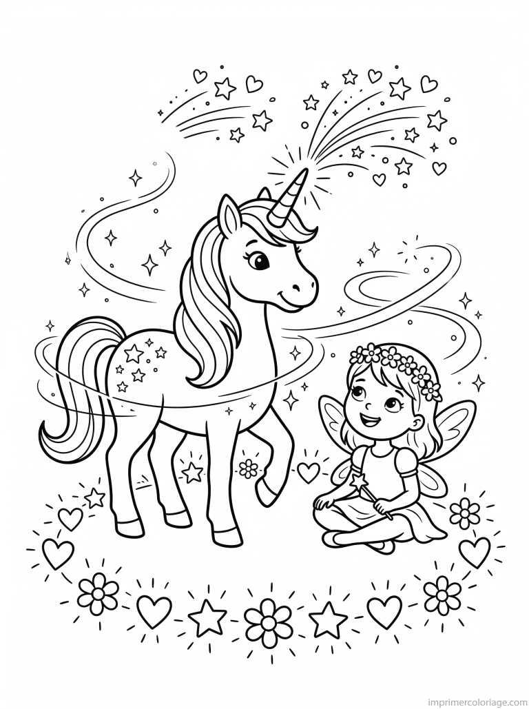 coloriage poney corne magie fee cercle etoiles à imprimer coloriage poney corne magie fee cercle etoiles - dessin gratuit à imprimer