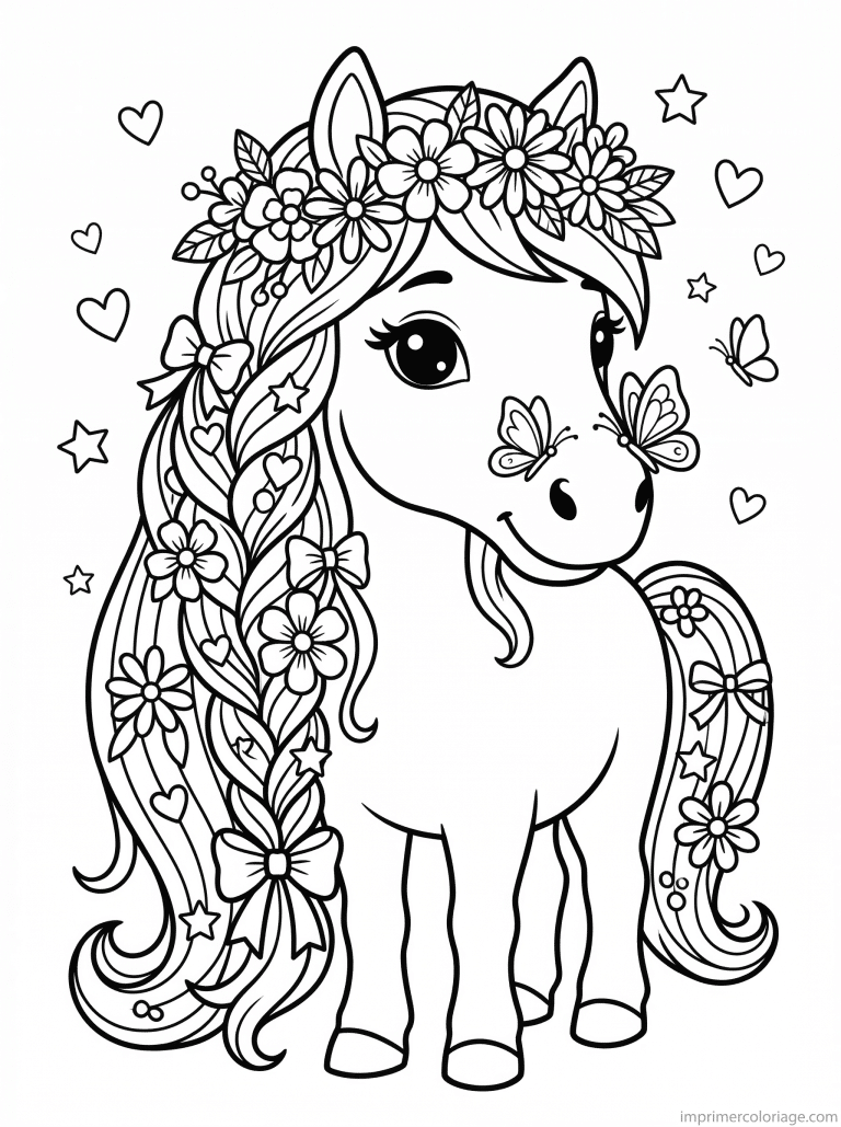 coloriage poney couronne fleurs criniere decoree à imprimer coloriage poney couronne fleurs criniere decoree - dessin gratuit à imprimer
