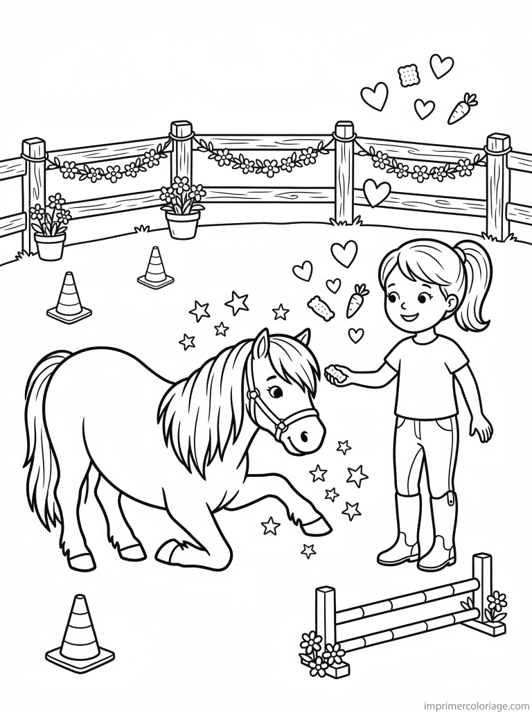 coloriage poney fille apprend tours recompenses à imprimer coloriage poney fille apprend tours recompenses - dessin gratuit à imprimer