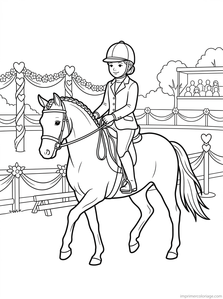 coloriage poney fille equitation concours ruban à imprimer coloriage poney fille equitation concours ruban - dessin gratuit à imprimer