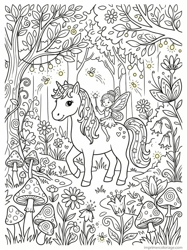 coloriage poney foret enchantee fee lucioles à imprimer coloriage poney foret enchantee fee lucioles - dessin gratuit à imprimer