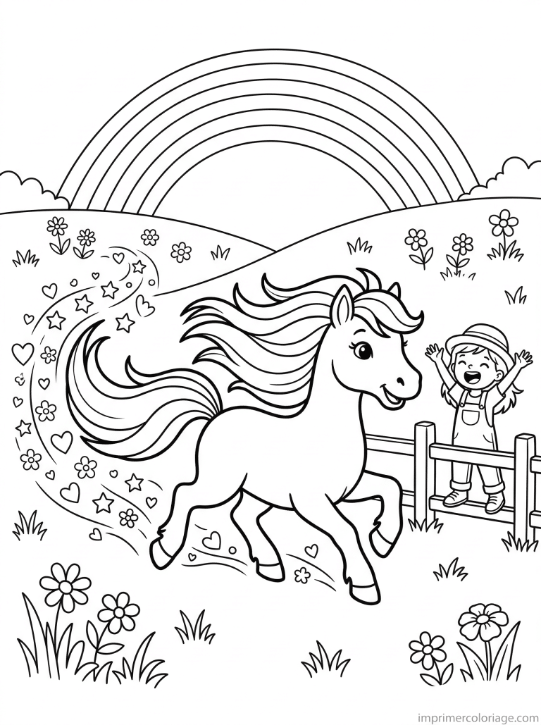 coloriage poney galop libre arc en ciel etoiles à imprimer coloriage poney galop libre arc en ciel etoiles - dessin gratuit à imprimer