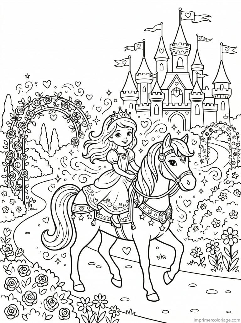 coloriage poney princesse chateau roses magie à imprimer coloriage poney princesse chateau roses magie - dessin gratuit à imprimer